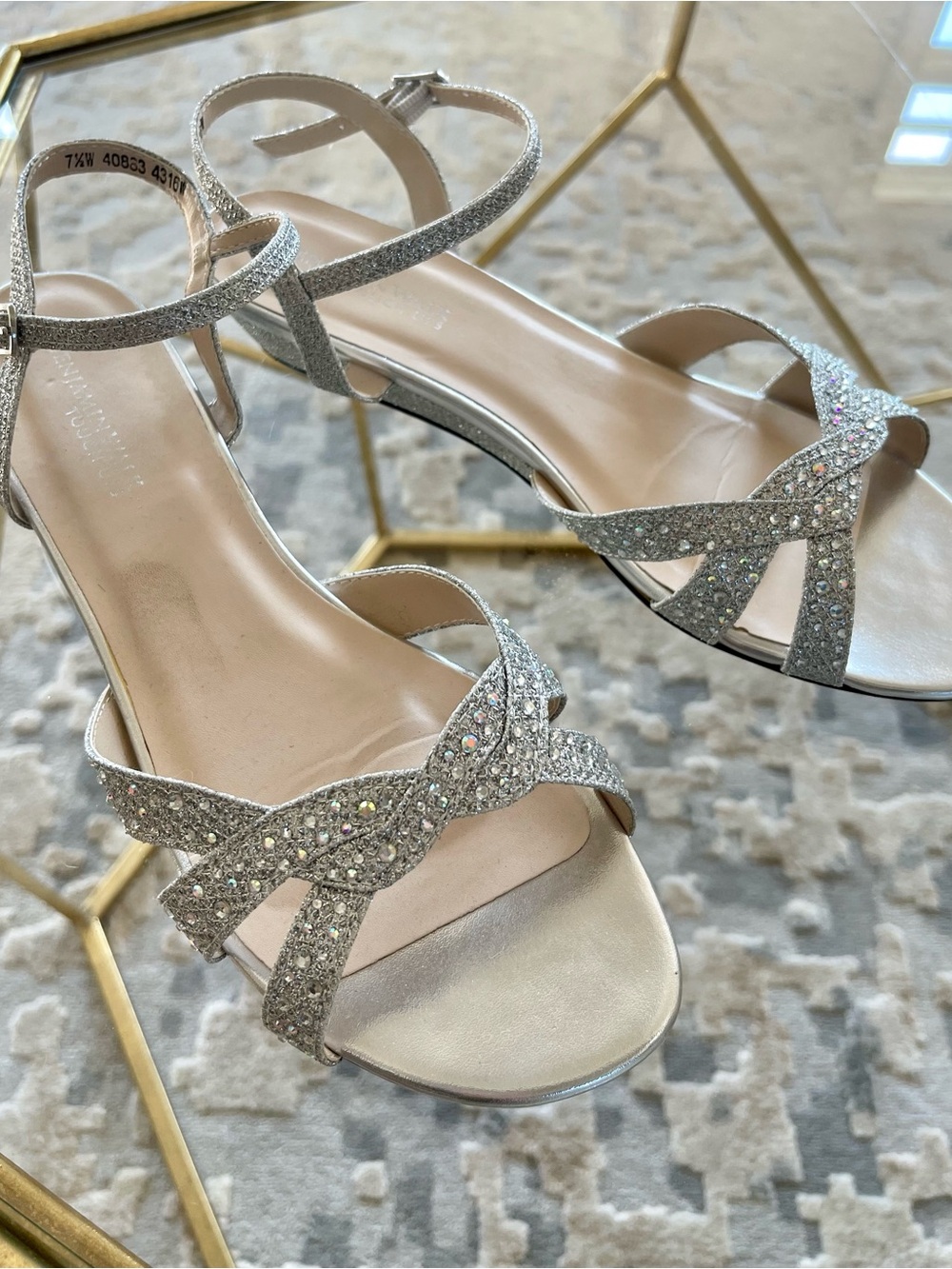Benjamin Walk Silver Glitter Crystal Wedge Sandals